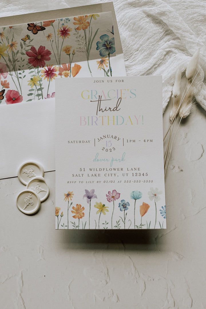 Wildflower Birthday Invitation Template - Floral Birthday Invite - Boho Floral Invitation - Wildflower Template - Birthday Invitation