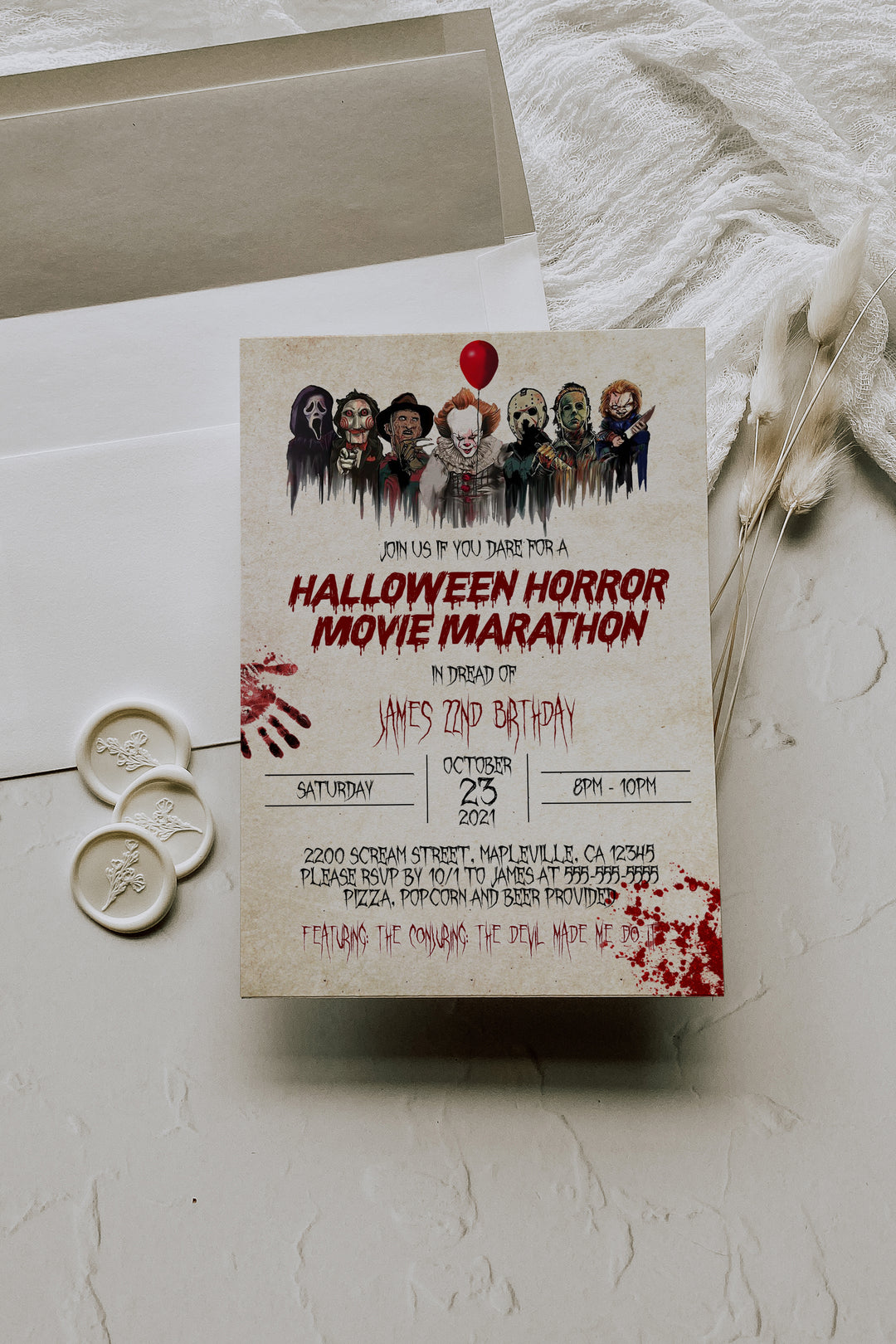 Horror Movie Birthday Invitation - Halloween Horror Invitation - Halloween Scary Movie Invitation - Scary Movie Night Invite - Halloween
