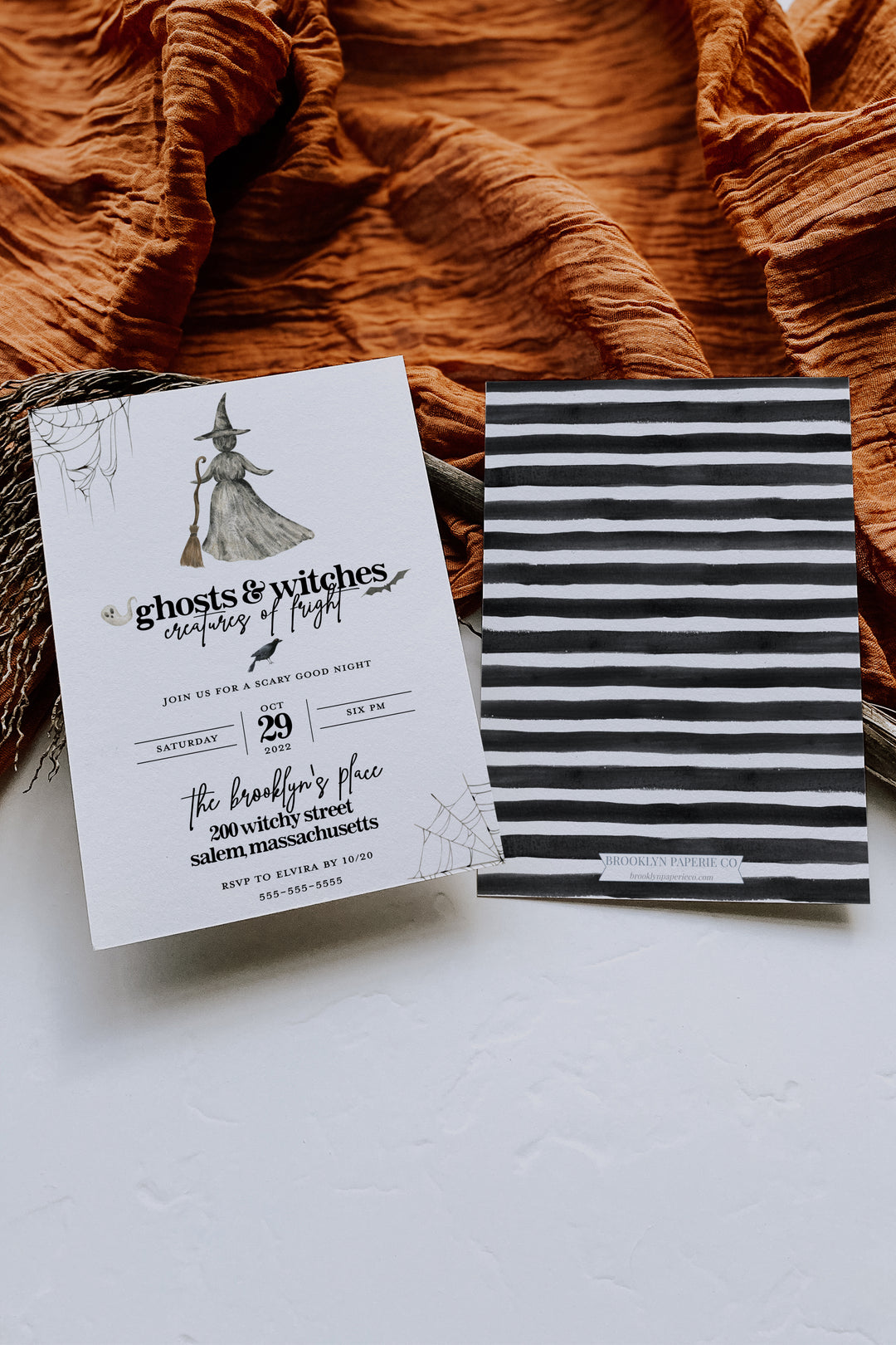 Simple Halloween Invitation - Witch Halloween Invitation - Modern Halloween Invitation - Black & White Halloween Invitation Halloween Party