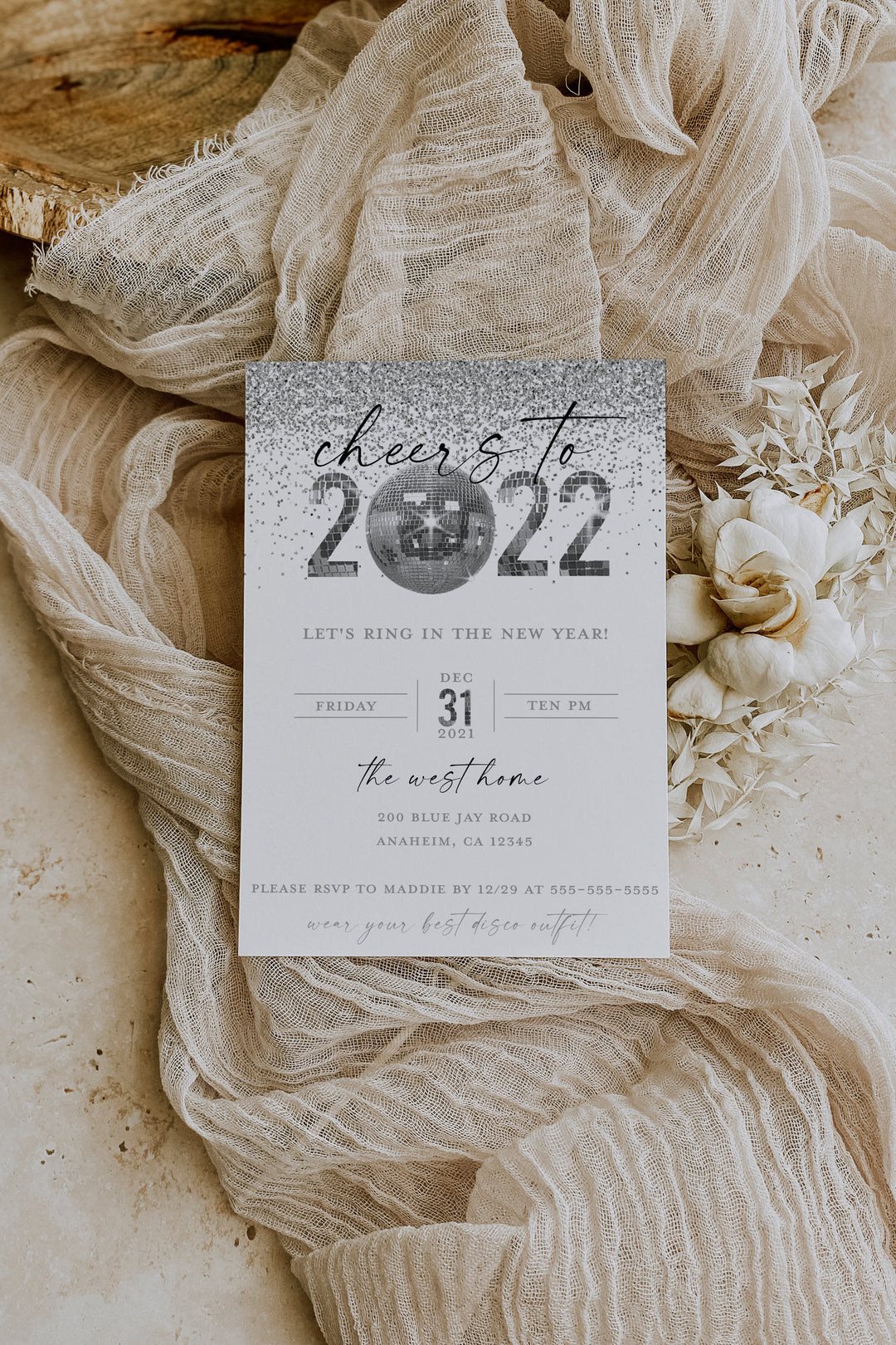 New Years Eve Invitation - Disco Theme New Years Invitation - Glam New Years Invitation - NYE Invitation - 2022 NYE Invite - Digital File