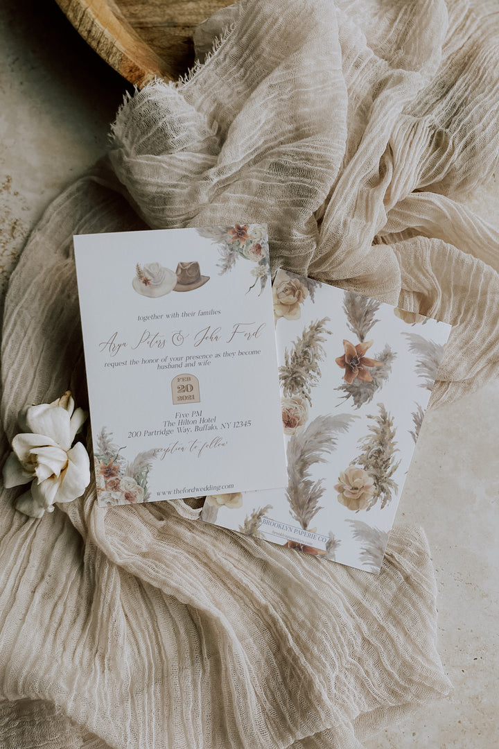 Pampas Wedding Invitation - Boho Pampas Wedding Invitation - Neutral Boho Pampas Invitation - Western Boho Invitation - Pampas Boho Neutral
