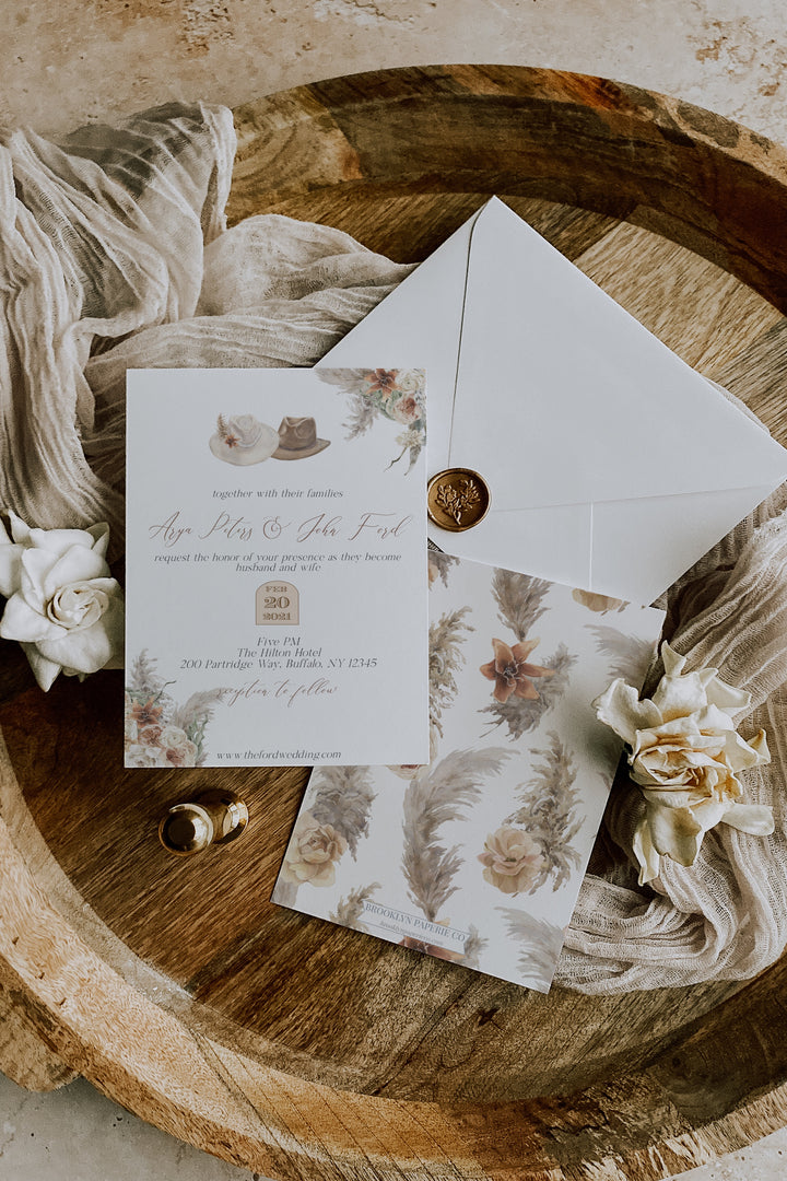 Pampas Wedding Invitation - Boho Pampas Wedding Invitation - Neutral Boho Pampas Invitation - Western Boho Invitation - Pampas Boho Neutral