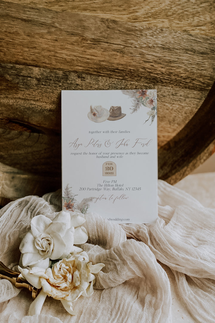 Pampas Wedding Invitation - Boho Pampas Wedding Invitation - Neutral Boho Pampas Invitation - Western Boho Invitation - Pampas Boho Neutral