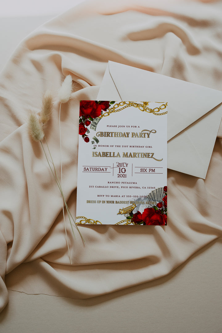 Buchona Birthay Theme Invitation - Buchona 21st Birthday Invite - Narco Wife Birthday Invitation - Mob Wife Birthday Invite - Gangster Bday