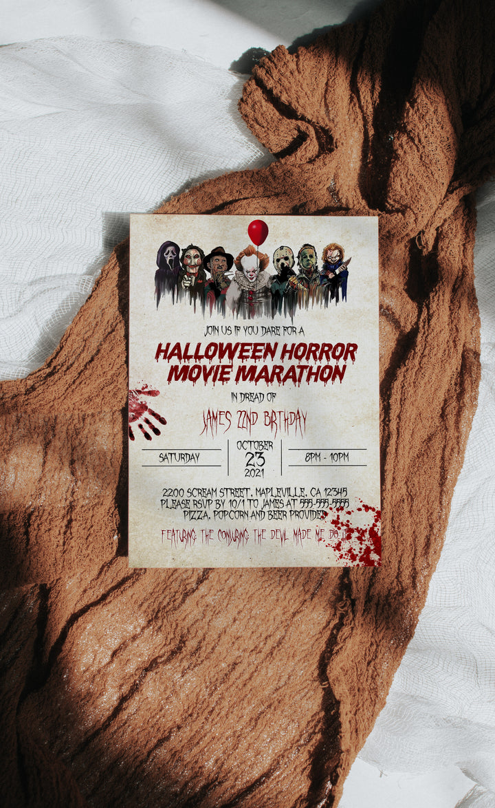 Horror Movie Birthday Invitation - Halloween Horror Invitation - Halloween Scary Movie Invitation - Scary Movie Night Invite - Halloween
