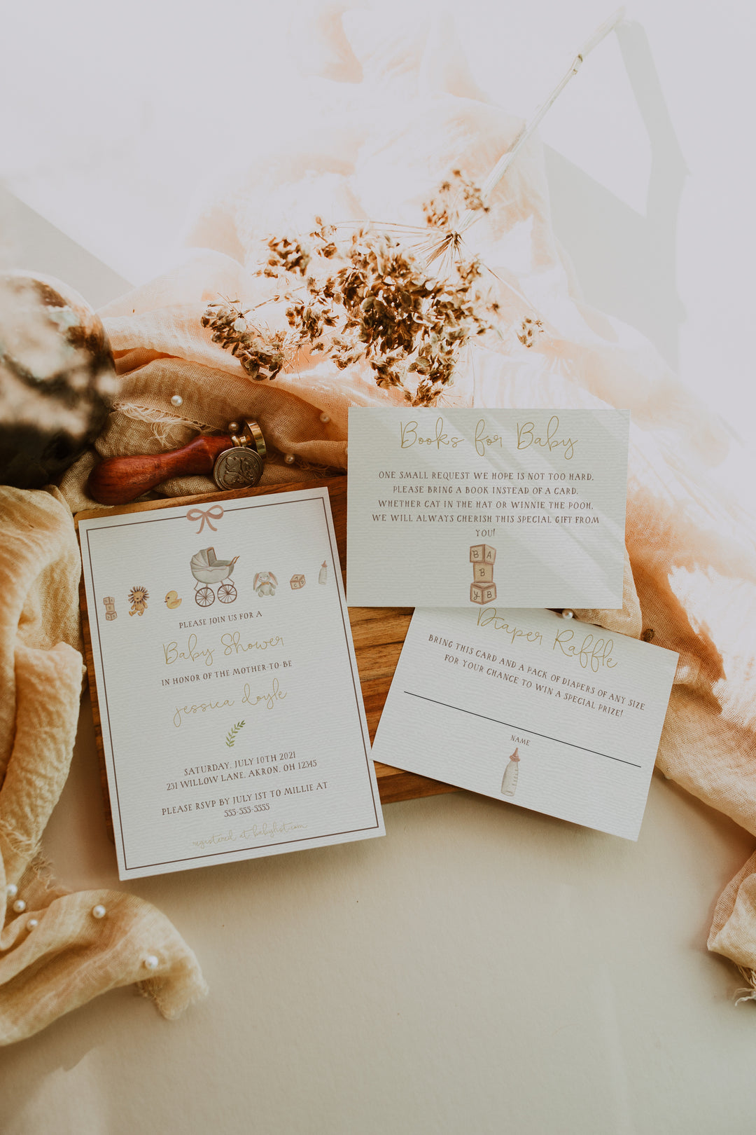 Vintage Boho Baby Shower Invitation - Neutral Simple Baby Shower Invitation Suite - Traditional Boho Baby Shower Invitation - Simple Invite