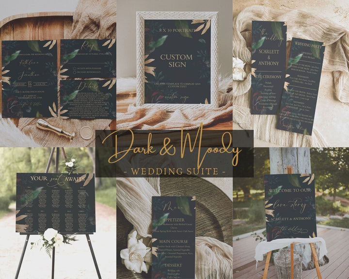 Dark & Moody Large Wedding Suite - Dark and Moody Wedding Welcome Sign - Moody Wedding Invitation - Moody Fall Wedding Suite - Dark Wedding