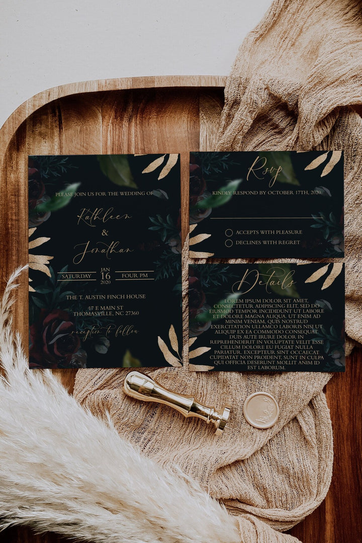Dark & Moody Large Wedding Suite - Dark and Moody Wedding Welcome Sign - Moody Wedding Invitation - Moody Fall Wedding Suite - Dark Wedding