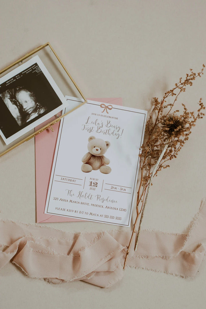 Bear Themed Birthday Invitation - Bear Invitation - Beary First Birthday - Teddy Bear Invitation - Teddy Bear Birthday Party - Baby Bear Invitation