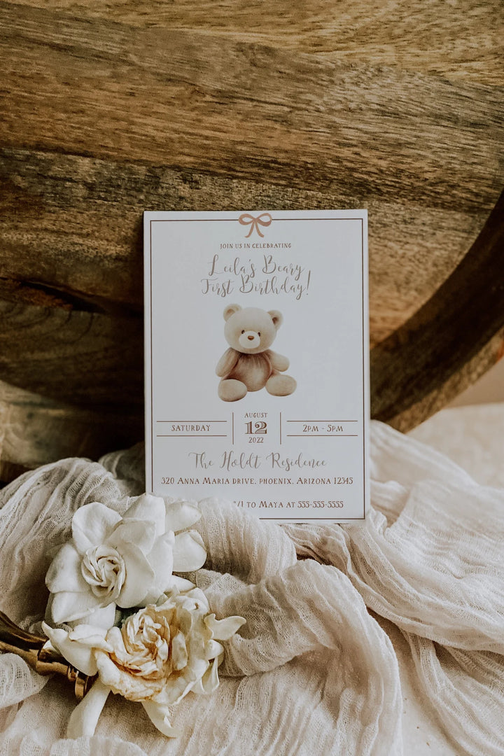 Bear Themed Birthday Invitation - Bear Invitation - Beary First Birthday - Teddy Bear Invitation - Teddy Bear Birthday Party - Baby Bear Invitation
