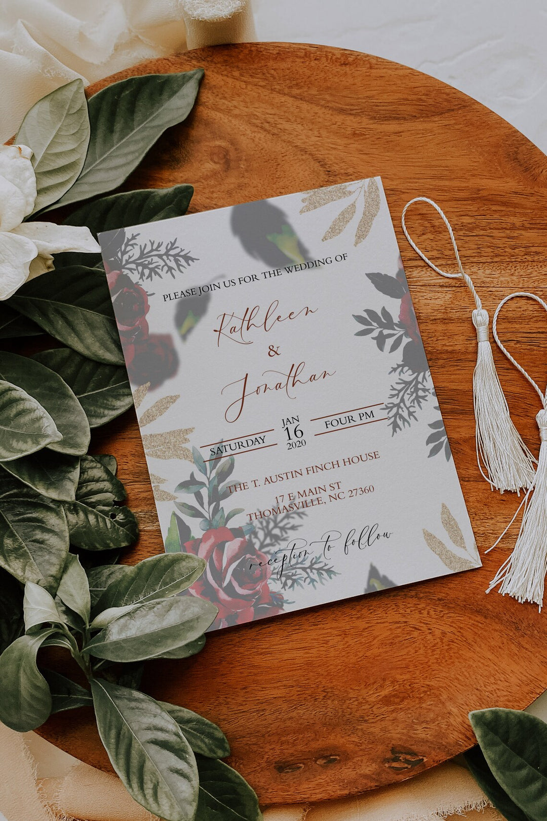 Light & Moody Wedding Invitation - Burgundy Gold Wedding Invitation - Luxury Wedding Invitation - Moody Wedding Invitation - Roses Wedding
