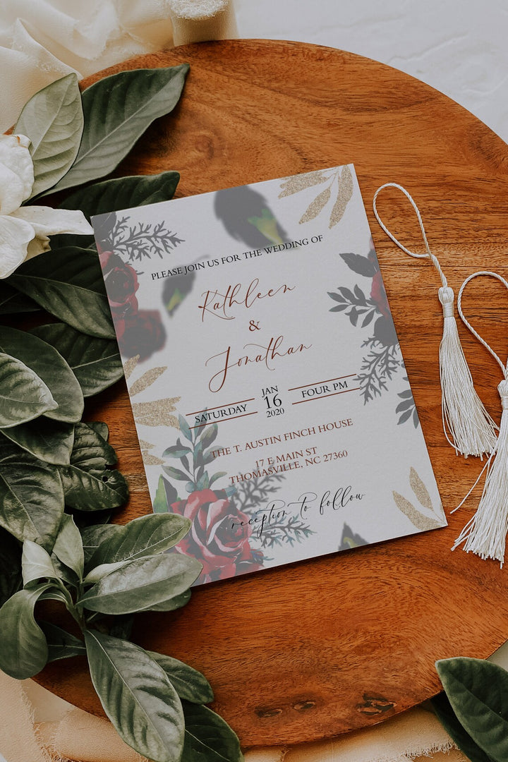 Light & Moody Wedding Invitation - Burgundy Gold Wedding Invitation - Luxury Wedding Invitation - Moody Wedding Invitation - Roses Wedding
