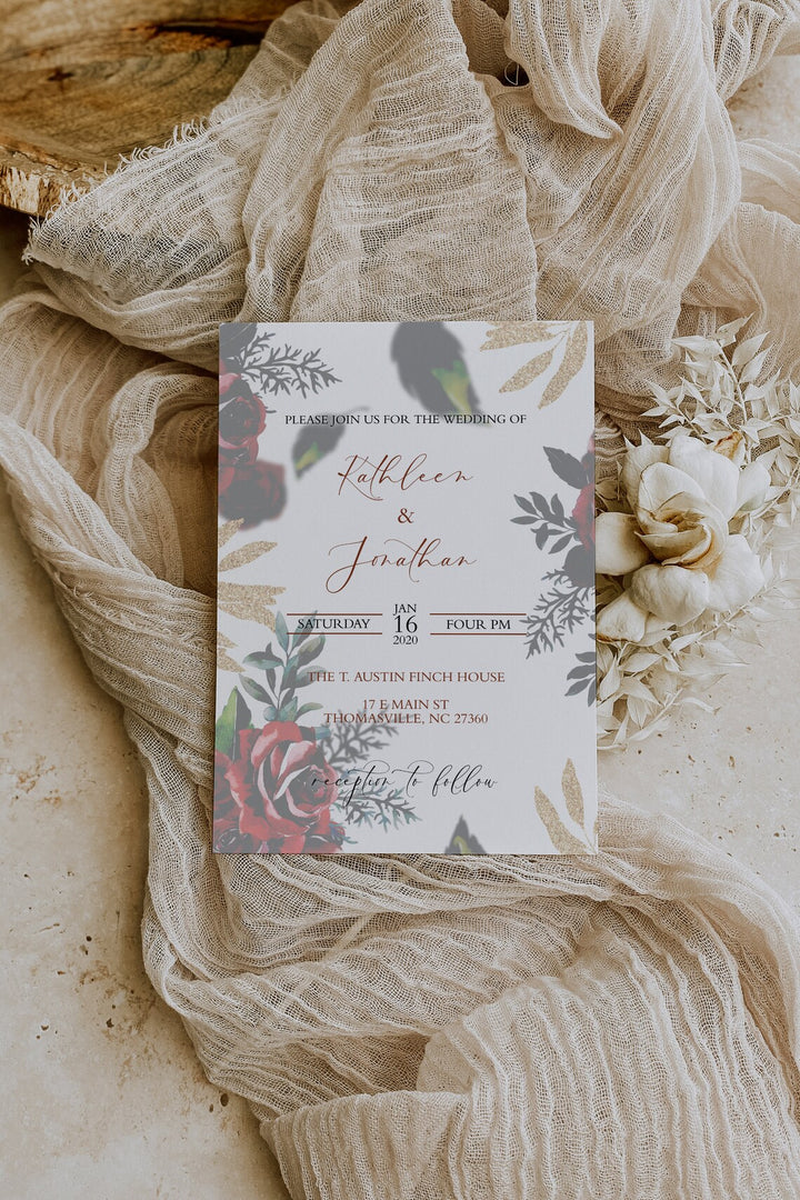 Light & Moody Wedding Invitation - Burgundy Gold Wedding Invitation - Luxury Wedding Invitation - Moody Wedding Invitation - Roses Wedding