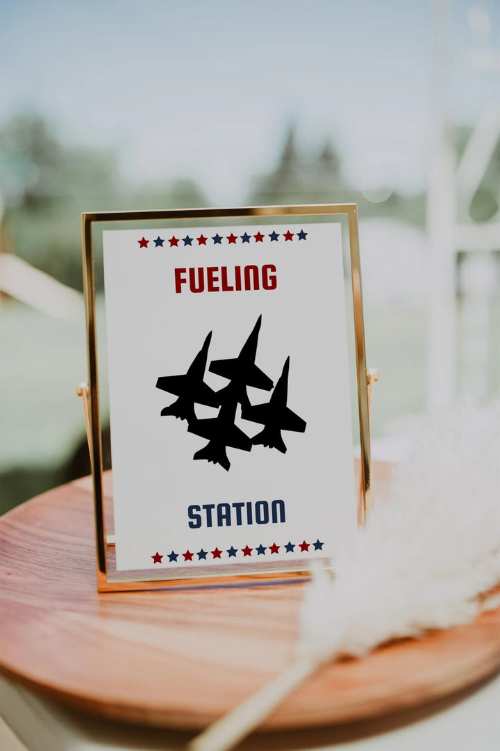 Airplane Theme Birthday Sign - Fighter Pilot Birthday Welcome Sign - Pilot Theme Table Sign - Airplane Fueling Station Sign - Customizable