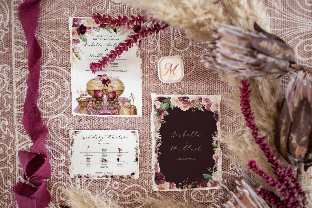 Boho Wedding Invitation - Wedding Invitation Set - BOHEMIAN Wedding Template Bundle - Wedding Invite - Wedding Template Set - Boho Theme