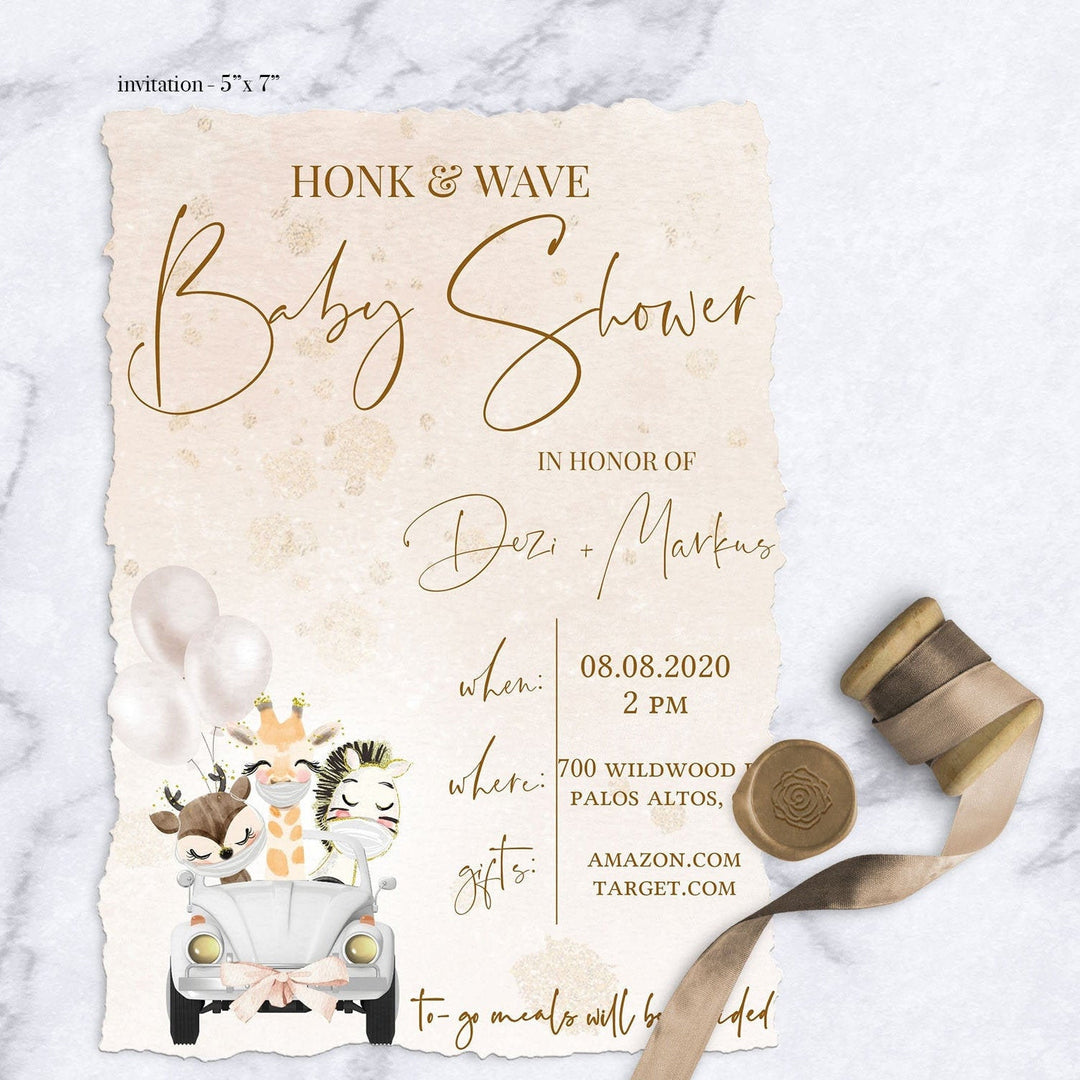Safari Honk & Wave Baby Shower Invitation - Drive By Baby Shower Invitation - COVID Baby Shower Invitation - Quarantine Baby Shower Invite