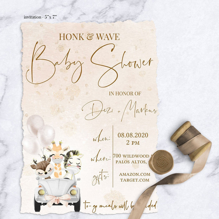 Safari Honk & Wave Baby Shower Invitation - Drive By Baby Shower Invitation - COVID Baby Shower Invitation - Quarantine Baby Shower Invite