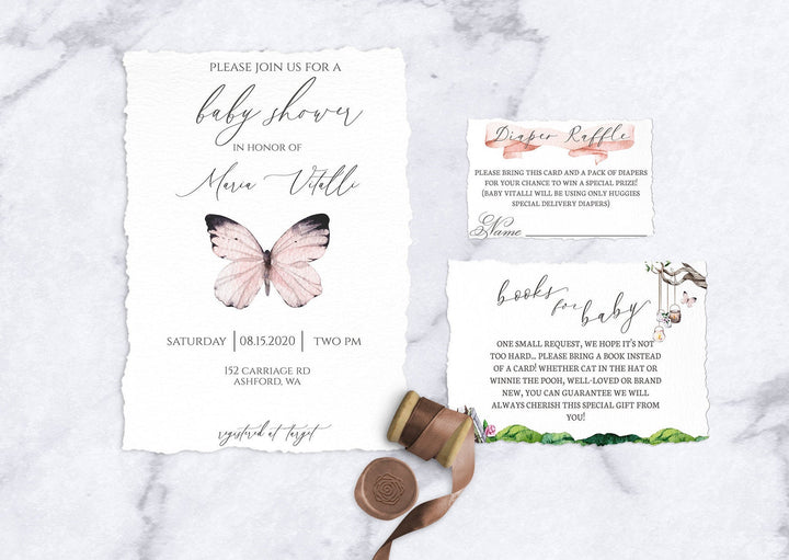 Butterfly Baby Shower Invitation - Secret Garden Baby Shower Invitation - Enchanted Forest Books for Baby Card - Woodland Baby Shower