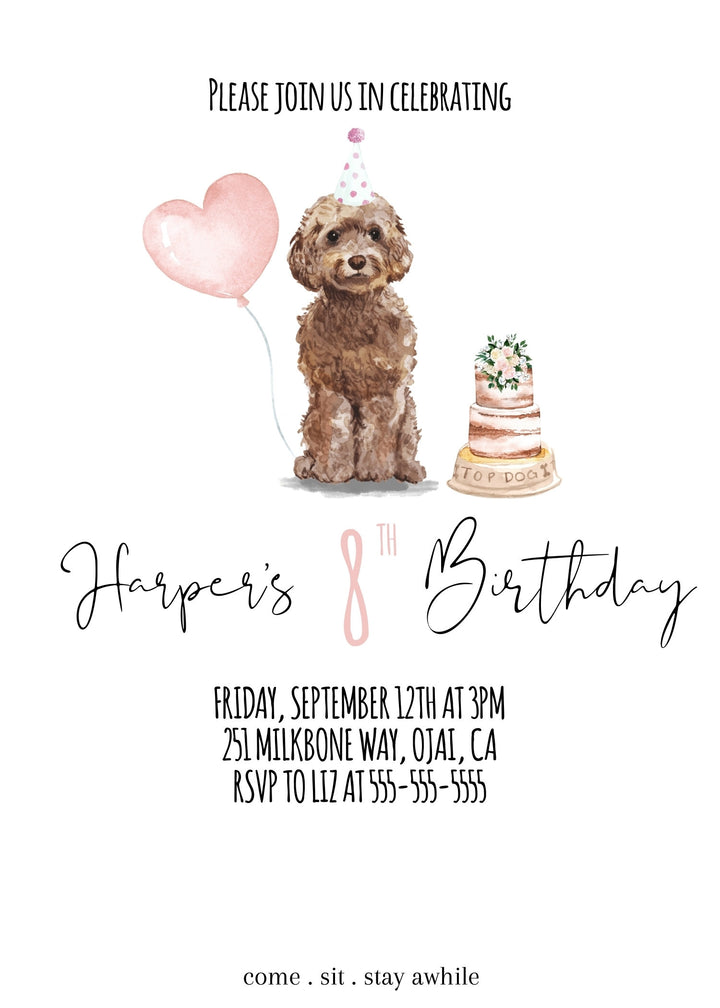 Cockapoo Dog Birthday Invitation - Poodle Birthday Bash Invitation - Poodles Birthday Theme Invitation - Dog Themed Birthday Invitation