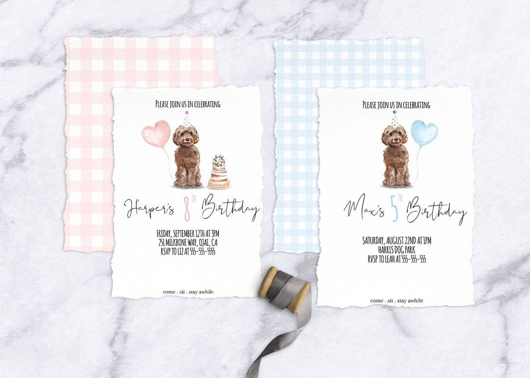 Cockapoo Dog Birthday Invitation - Poodle Birthday Bash Invitation - Poodles Birthday Theme Invitation - Dog Themed Birthday Invitation