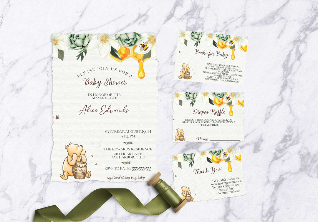 Winnie the Pooh Baby Shower Invitation - Classic Winnie the Pooh Baby Shower Invitation - Vintage Pooh Baby Shower Invitation - Bee Themed