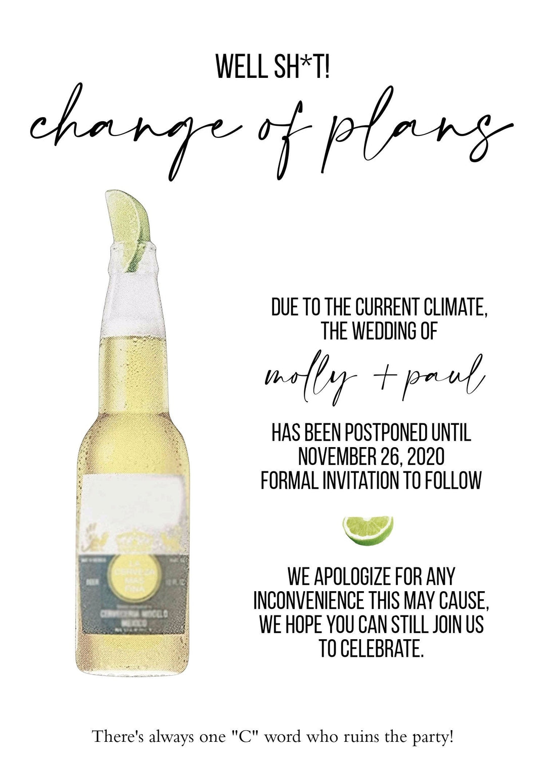 Funny Change the Date Card - COVID Event Update - Wedding Change the Date Announcement - Wedding Postponement Announcement - Coronavirus CTD