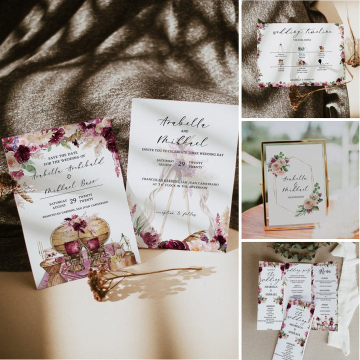 Boho Wedding Invitation - Wedding Invitation Set - BOHEMIAN Wedding Template Bundle - Wedding Invite - Wedding Template Set - Boho Theme