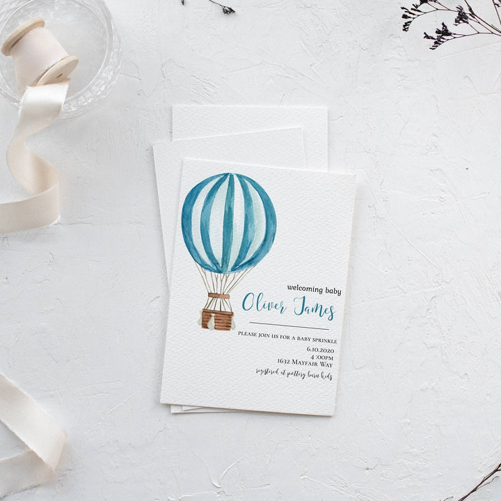 Hot Air Balloon Theme Baby Shower Invitation -  Boy Balloon Baby Sprinkle Invitation - Boy Baby Shower Invitation - Simple Invite Template