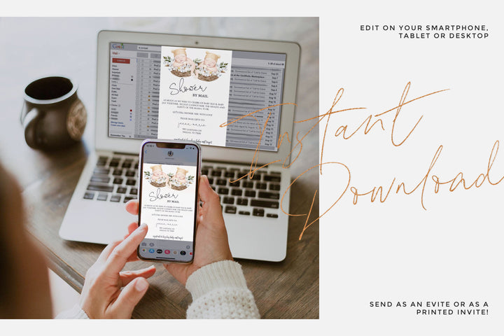 Twins Baby Shower Invitation - Twins Shower By Mail Invitation - Twins Social Distancing Baby Shower Invitation - Instant Edit Invite
