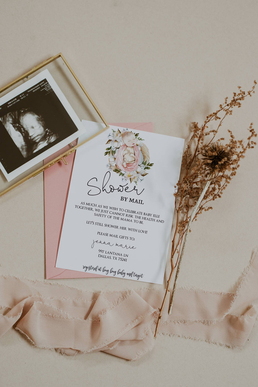 Shower By Mail Baby Girl - Social Distancing Baby Shower Invitation - Girls Baby Shower Invitation - Simple Baby Shower Invitation - COVID
