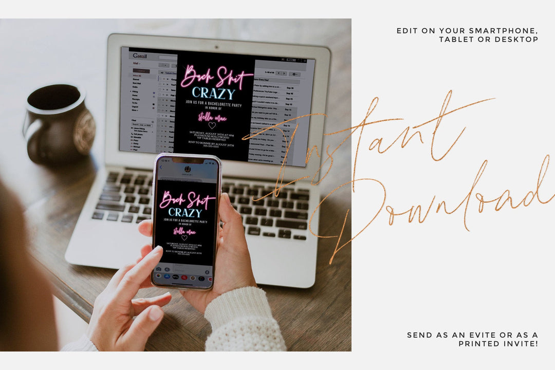 Neon Bachelorette Party Invitation - Bach Shit Crazy Invitation - Girls Weekend Invitation - Bachelorette Night Out Invitation - Girls Night