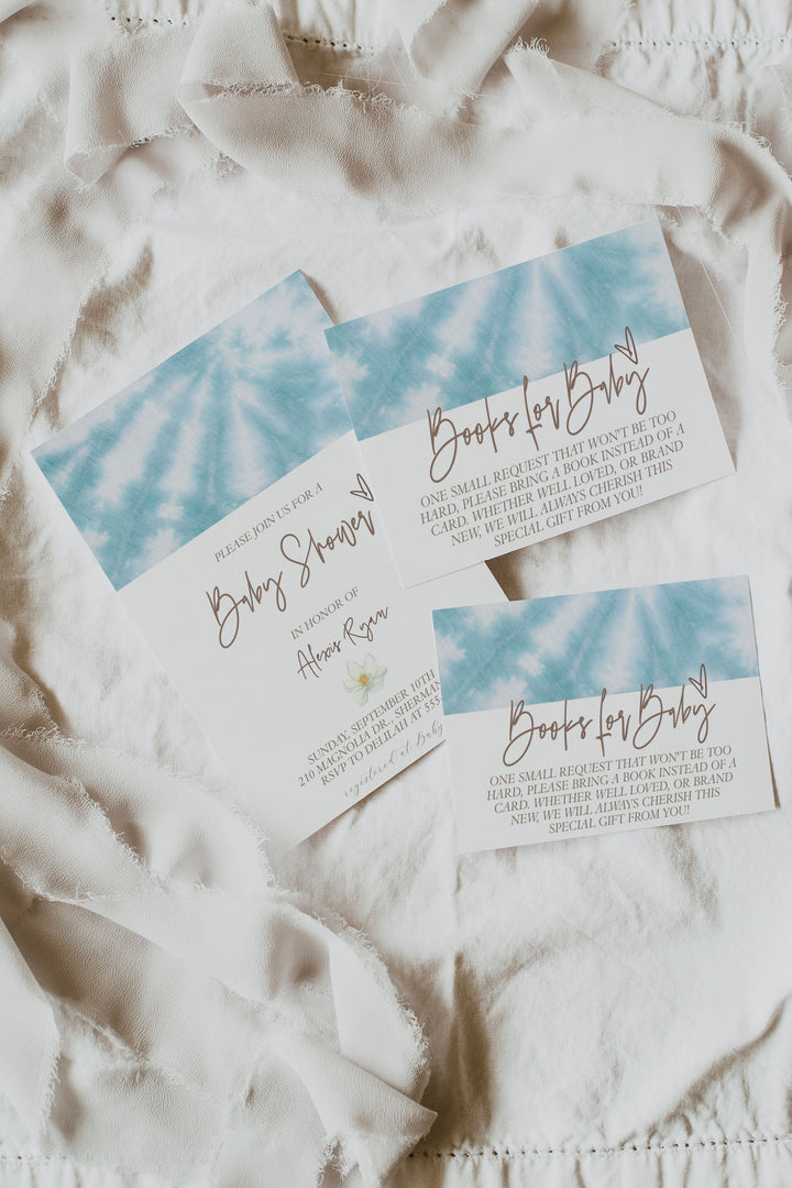 Blue Tie Dye Baby Shower Invitation - Baby Blue Tie Dye Baby Shower Party - Blue Watercolor Tie Dye Bridal Shower Invitation - Tie Dye Invit