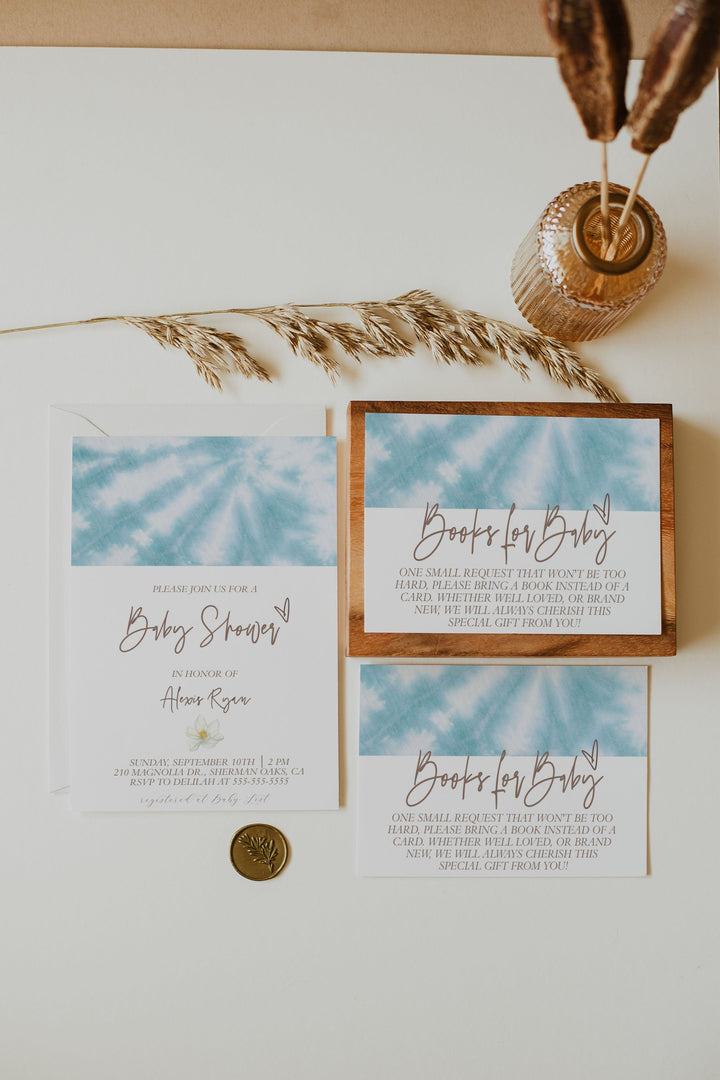 Blue Tie Dye Baby Shower Invitation - Baby Blue Tie Dye Baby Shower Party - Blue Watercolor Tie Dye Bridal Shower Invitation - Tie Dye Invit