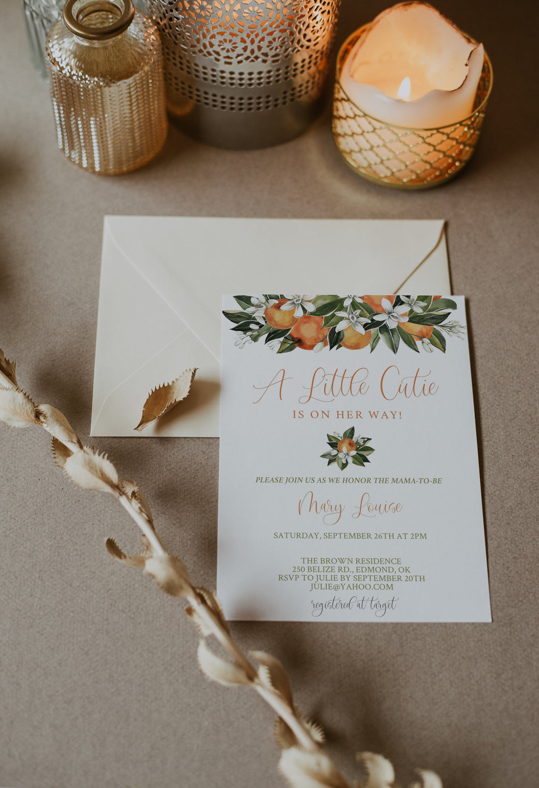 Little Cutie Baby Shower Invitation - Orange Themed Baby Shower Invitation - Oranges Baby Shower Invitation - A Little Cutie is on the Way