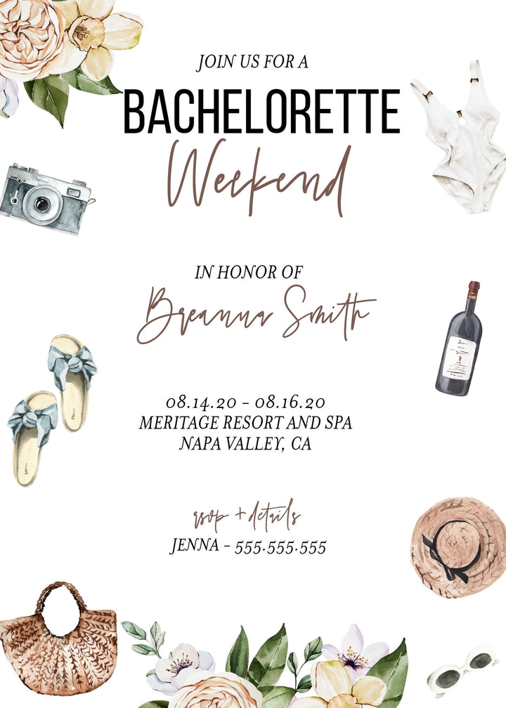 Bachelerotte Weekend Invitation Template - Winery Bachelorette Party Invitation - Bachelorette Weekend Itinerary - Bachelorette Ideas