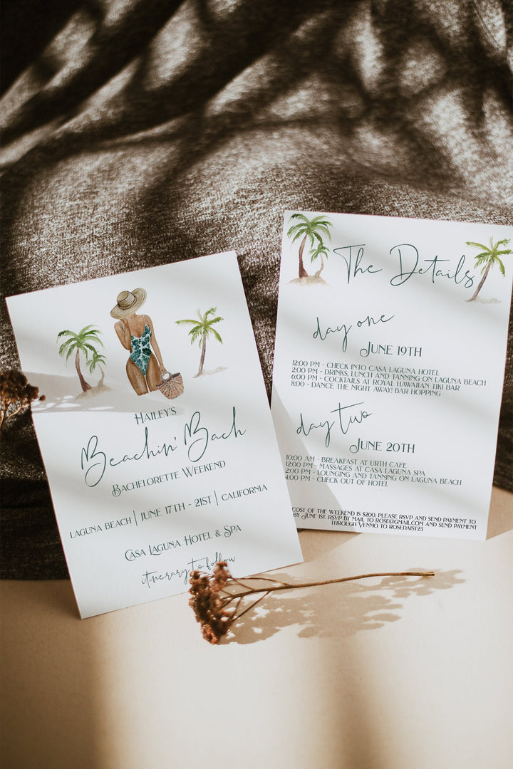 Beach Bachelorette Weekend Invitation - Beachin' Bach Invitation - Girls Trip Weekend Invitation - Beach Bachelorette Party Invitation