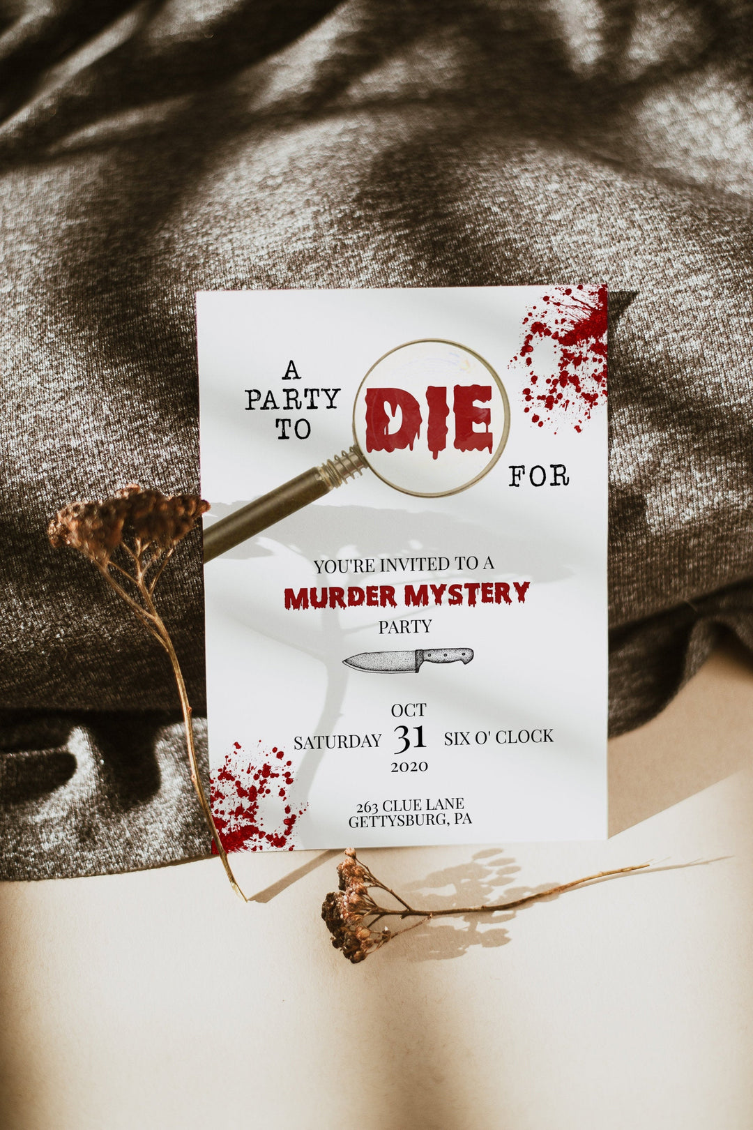 Murder Mystery Party Invitation - Murder Mystery Dinner Party Invitation - Halloween Party Invitation - Halloween Clue Murder Mystery Invite