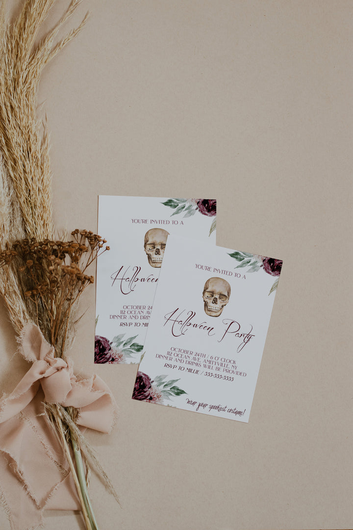 Skeleton Halloween Party Invitation - Skull Halloween Party Invite - Halloween Dinner Party Invitation - Vintage Halloween Party invite