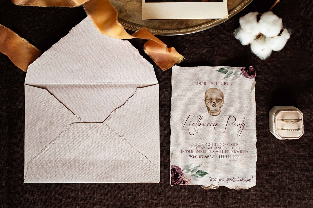 Skeleton Halloween Party Invitation - Skull Halloween Party Invite - Halloween Dinner Party Invitation - Vintage Halloween Party invite
