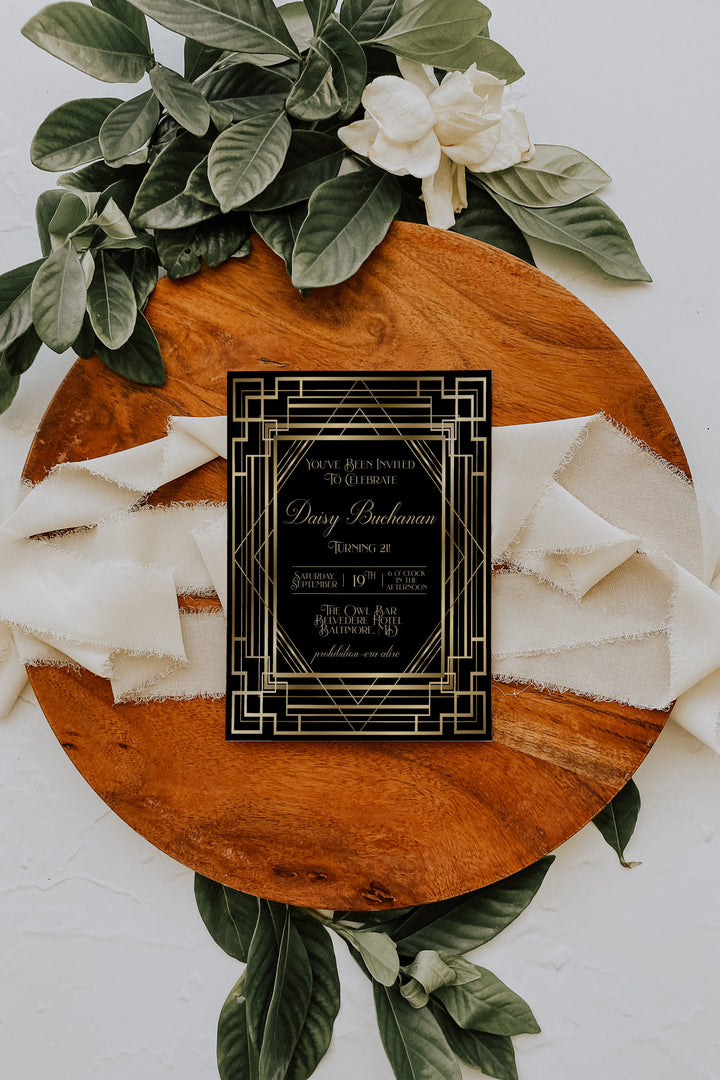 Great Gatsby Birthday Invitation - Roaring 20's Invitation - Art Deco Invitation - Prohibition Era Invitation - 20's Theme Invitation - 21st