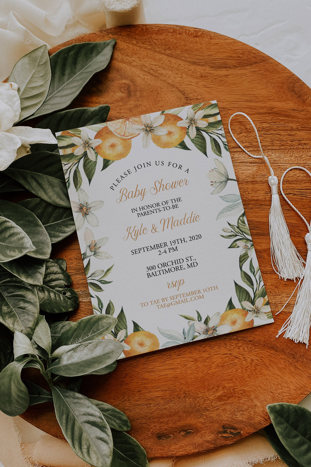 Floral Orange Themed Baby Shower Invitation - Little Cutie Baby Shower Invite - Floral Fruit Baby Shower Invitation - Oranges Baby Girl