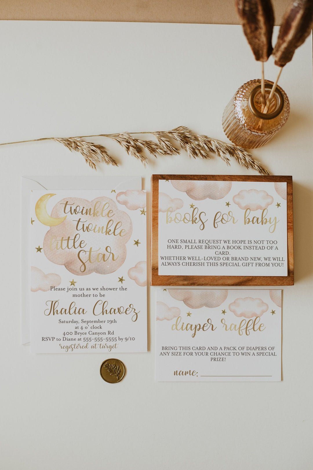 Twinkle Twinkle Baby Shower Invitation - Cloud Baby Shower Invitation - Moon and Stars Baby Shower Invitation - Baby Girl Baby Shower Invite
