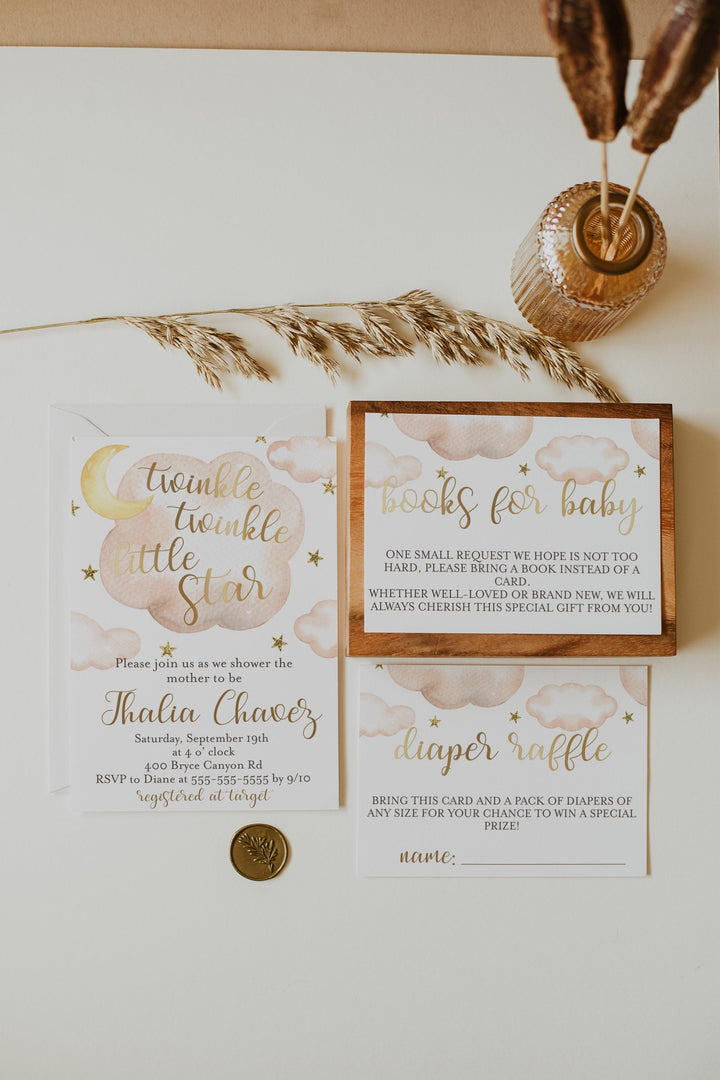 Twinkle Twinkle Baby Shower Invitation - Cloud Baby Shower Invitation - Moon and Stars Baby Shower Invitation - Baby Girl Baby Shower Invite