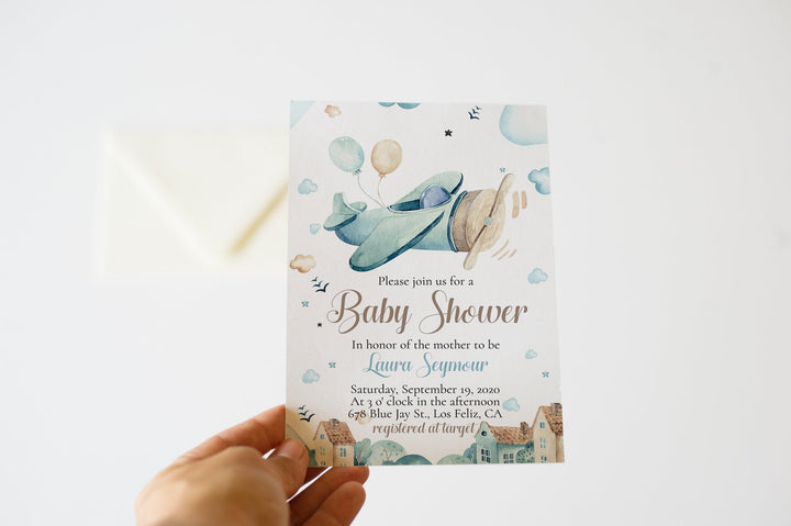 Baby Boy Airplane Baby Shower Invitation - Vintage Boy Baby Shower Invitation - Vintage Airplanes Baby Shower Invitation - Boy Baby Shower