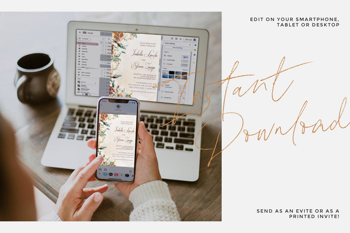 Boho Autumn Wedding Invitation - Rustic Fall Wedding Invitation - November Wedding Invitation - Simple Fall Wedding Invitation - Fall Floral