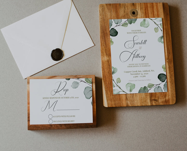 Green Eucalyptus Wedding Invitation - Botanical Green Wedding Invitiation - Instant Download Eucalyptus Invitation - Printable Eucalyptus