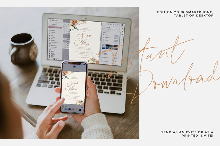 Boho Fall Wedding Invitation - Rustic Fall Wedding Invitation - Fall Wedding Invitation Template - November Wedding Invitation - Editable