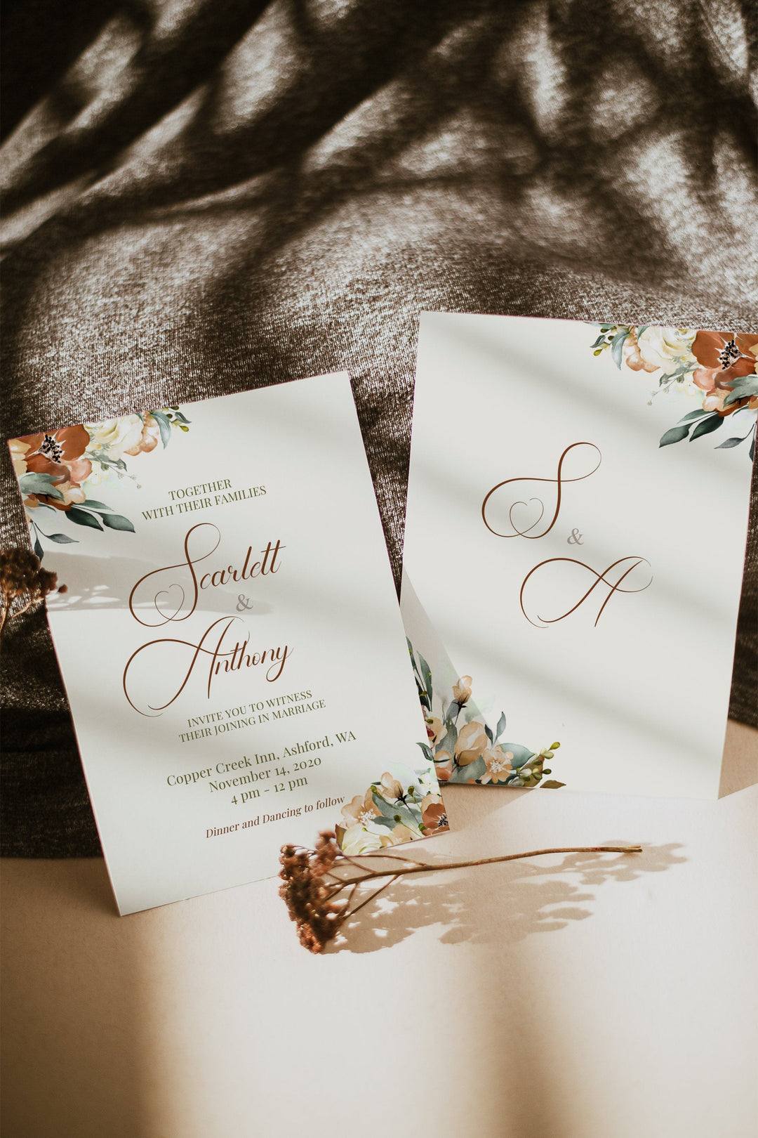 Boho Fall Wedding Invitation - Rustic Fall Wedding Invitation - Fall Wedding Invitation Template - November Wedding Invitation - Editable