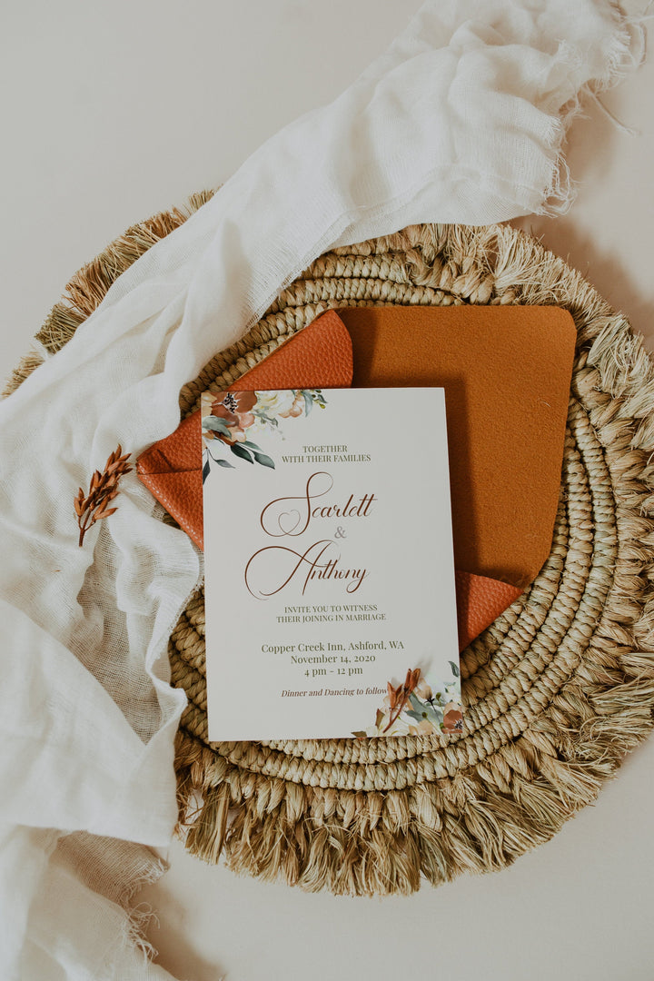 Boho Fall Wedding Invitation - Rustic Fall Wedding Invitation - Fall Wedding Invitation Template - November Wedding Invitation - Editable