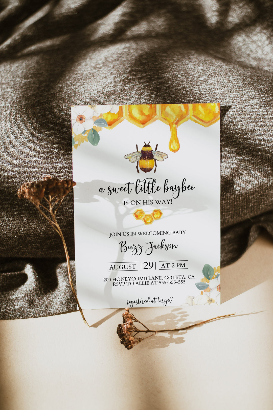 Bee Themed Baby Shower Invitation - Honey Bee Baby Shower Invitation - Bumble Bee Baby Shower Invitation - Yellow Baby Shower Invitation